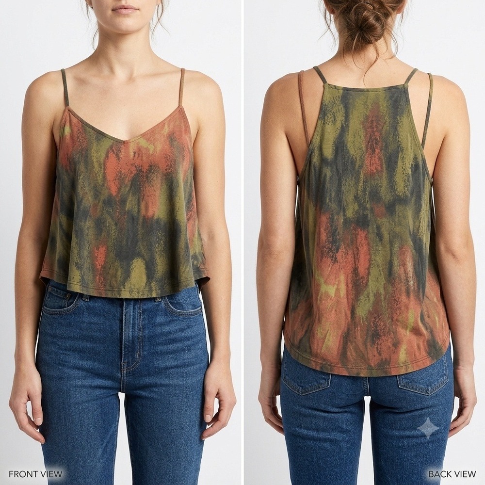 Silence + Noise Urban Outfitters Tank Womens XS Tie Dye Cami Tank Top Olive Rust